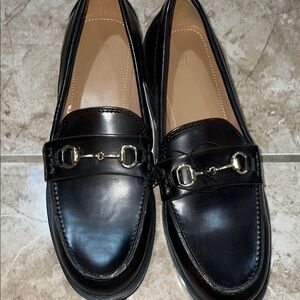 H&M Black Loafers with Gold Detailing